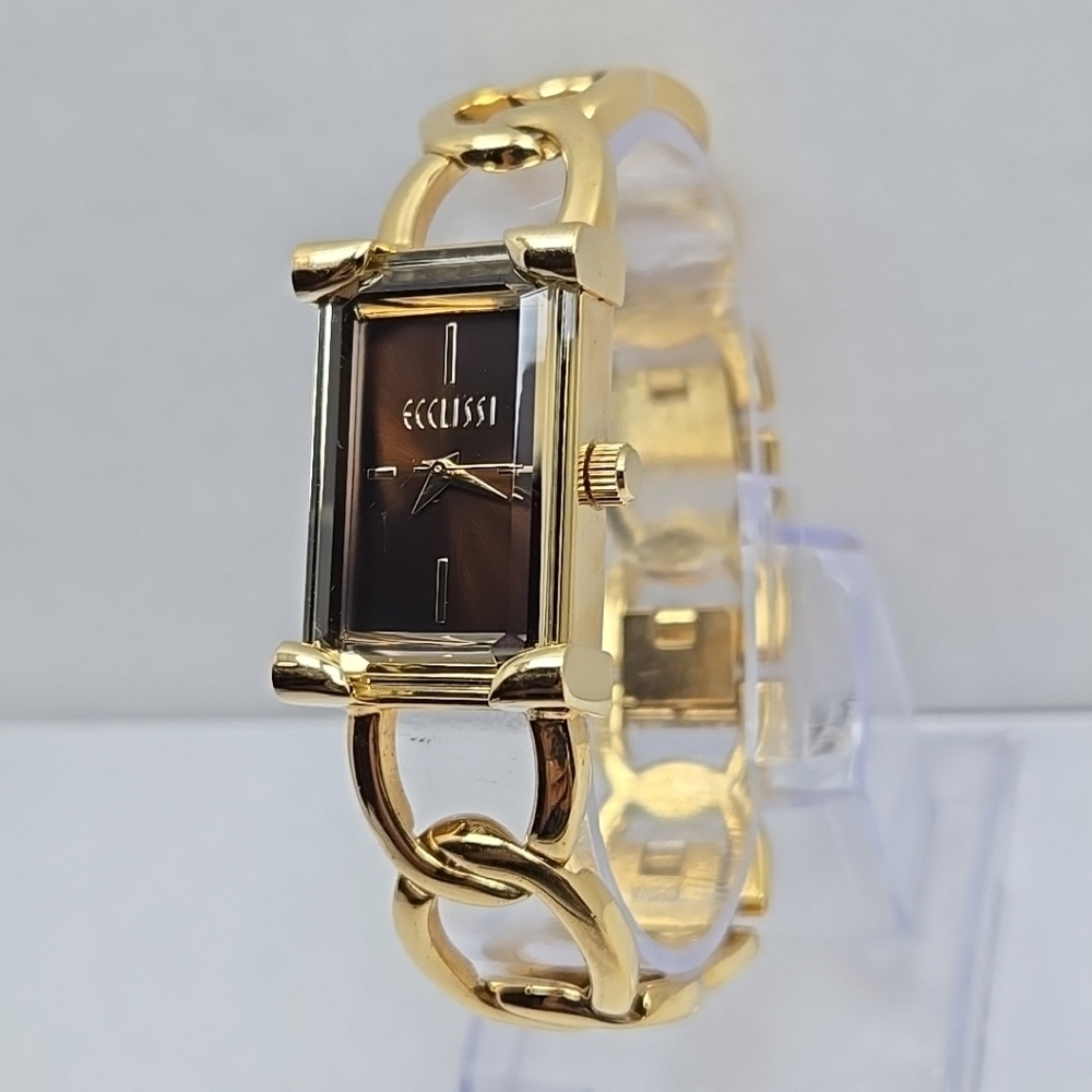 Ecclissi 80420 Womens Gold Tone Quartz Watch Brown Dial New Battery Working - Picture 2 of 9
